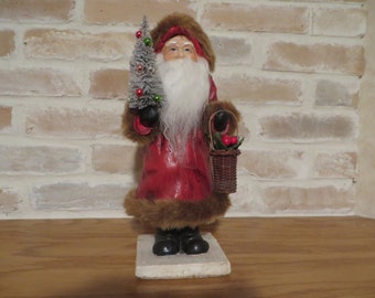 Vintage Bethany Lowe Fur Trim Santa With Basket
