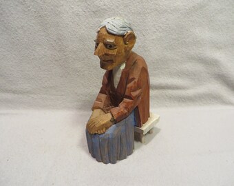 Vintage Swiss Huggler Wyss Carved Wood Figure - Peasant Woman