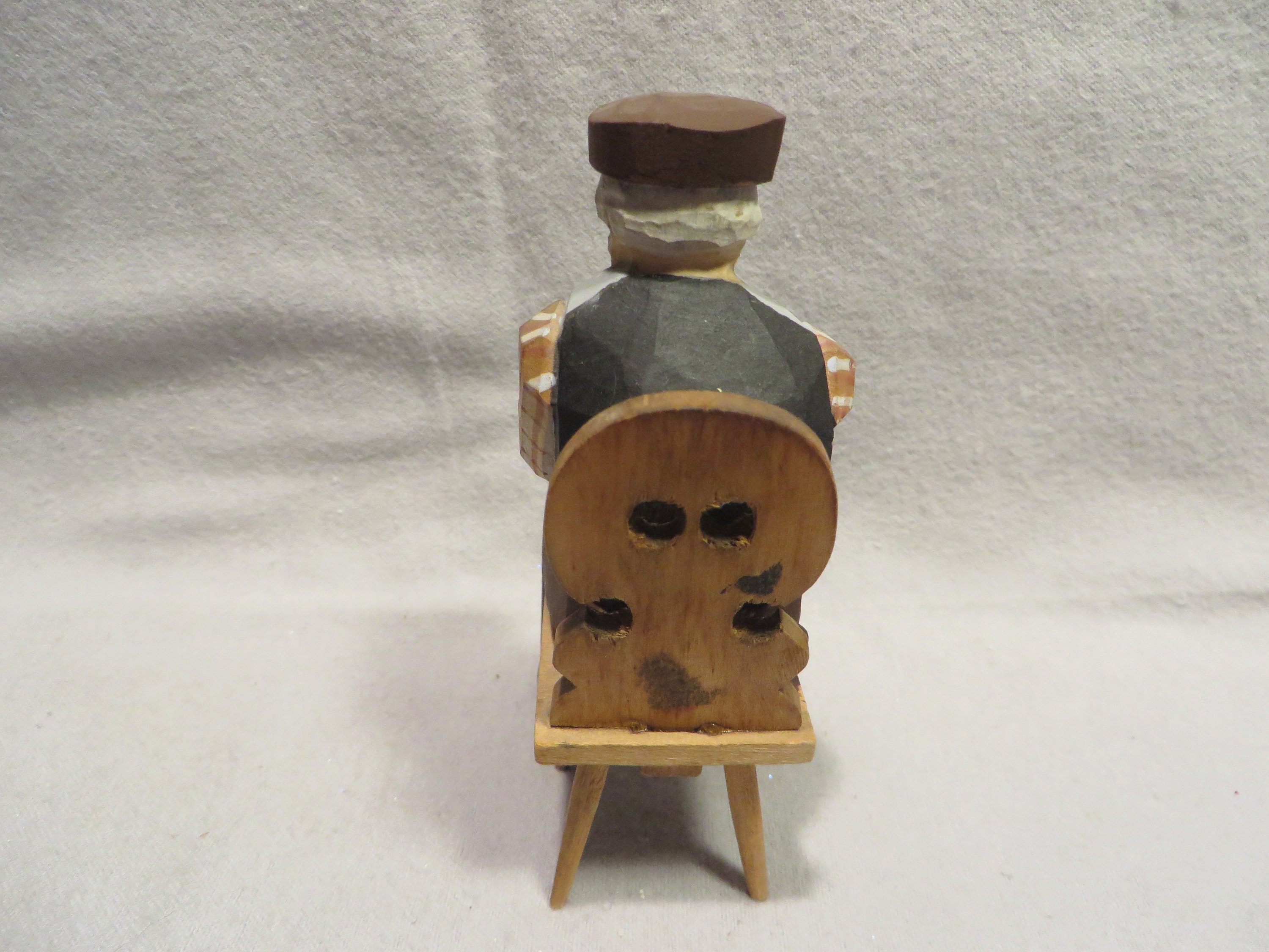Vintage Swiss Huggler Wyss Carved Wood Man Sitting In Chair