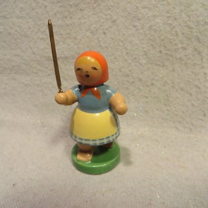 Vintage Wendt and Kuhn Miniature Wood Figurine: Erzgebirge GDR Girl