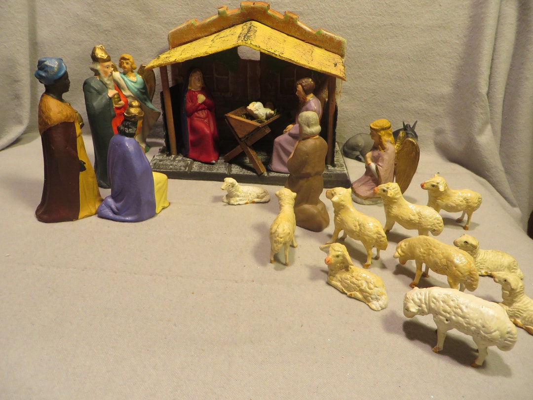 Vintage 21 Piece German Nativity Set With Unusual Formed Etsy
