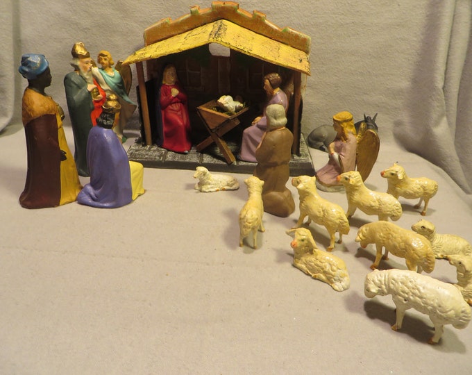 Vintage 21 Piece German Nativity Set With Unusual Formed Etsy