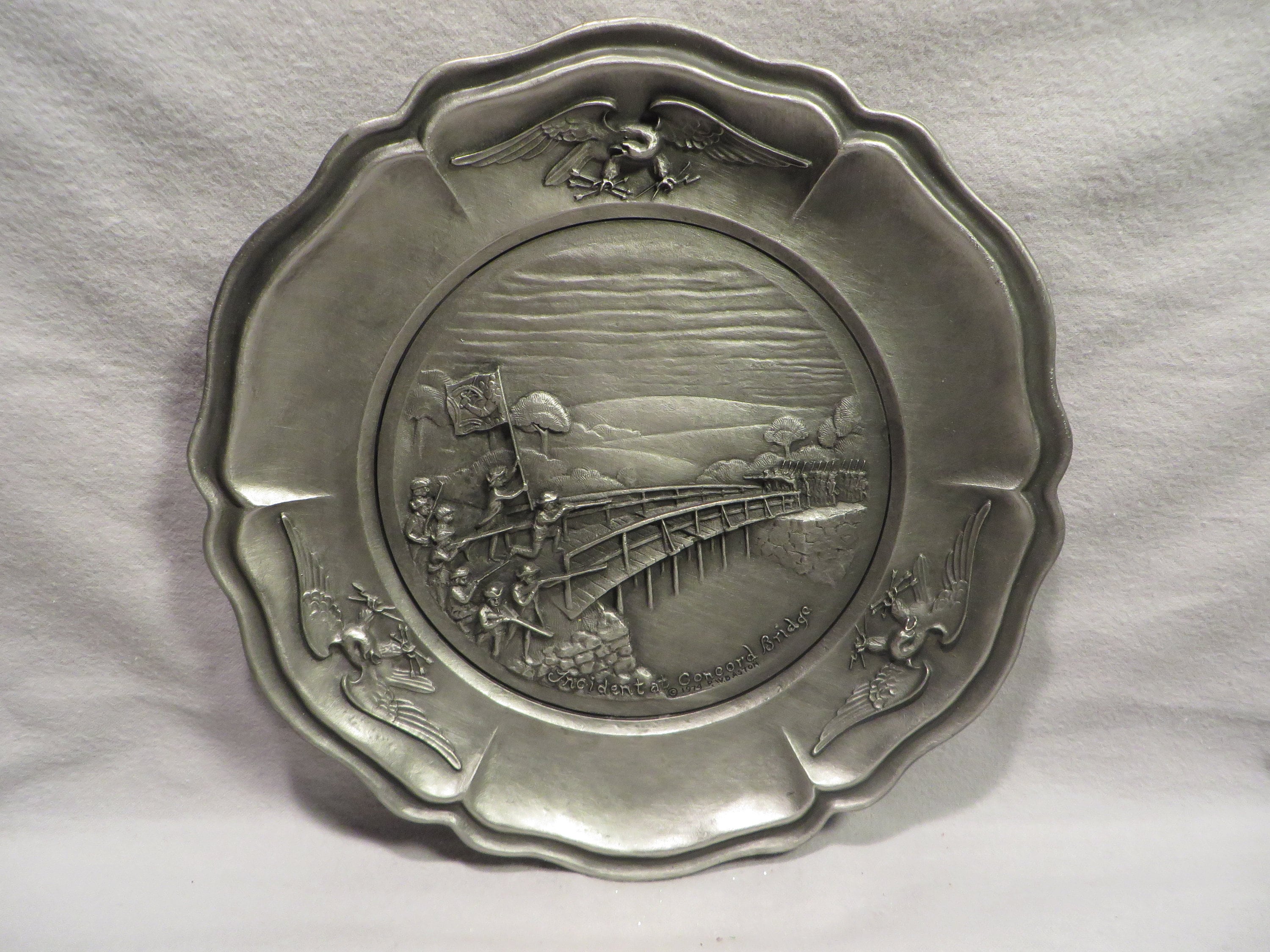 Vintage Worcester Pewter Plate Depicting the Incident at Concord