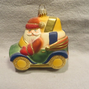 Vintage Krebs Lauscha Blown Glass Christmas Ornament - Santa in a Vintage Convertible