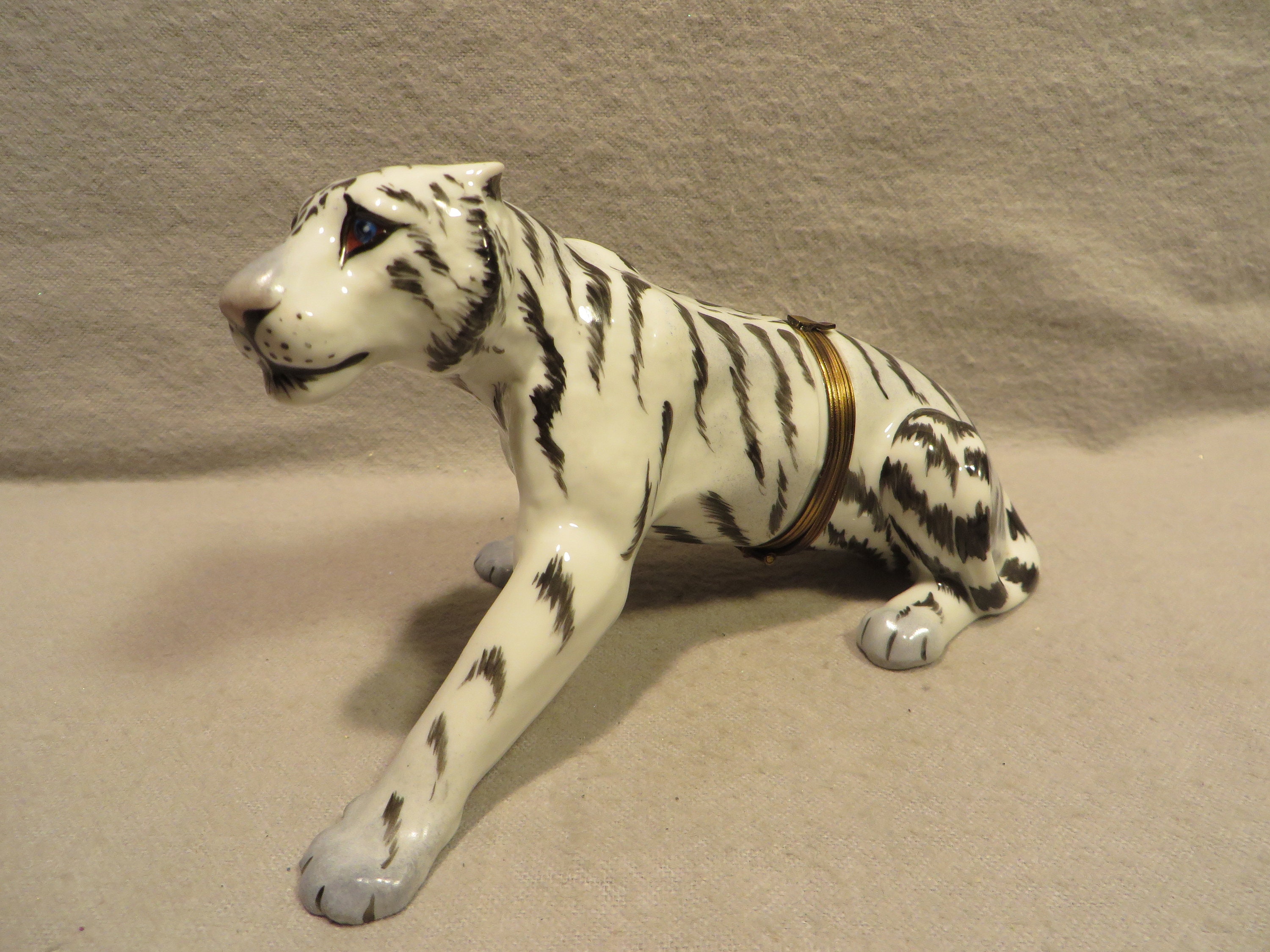 Ceramic Large Crouching White Tiger Statue