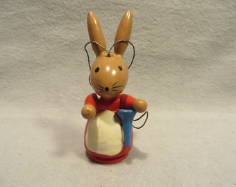 Vintage Kathe Wohlfahrt Lady Easter Rabbit Wood Ornament