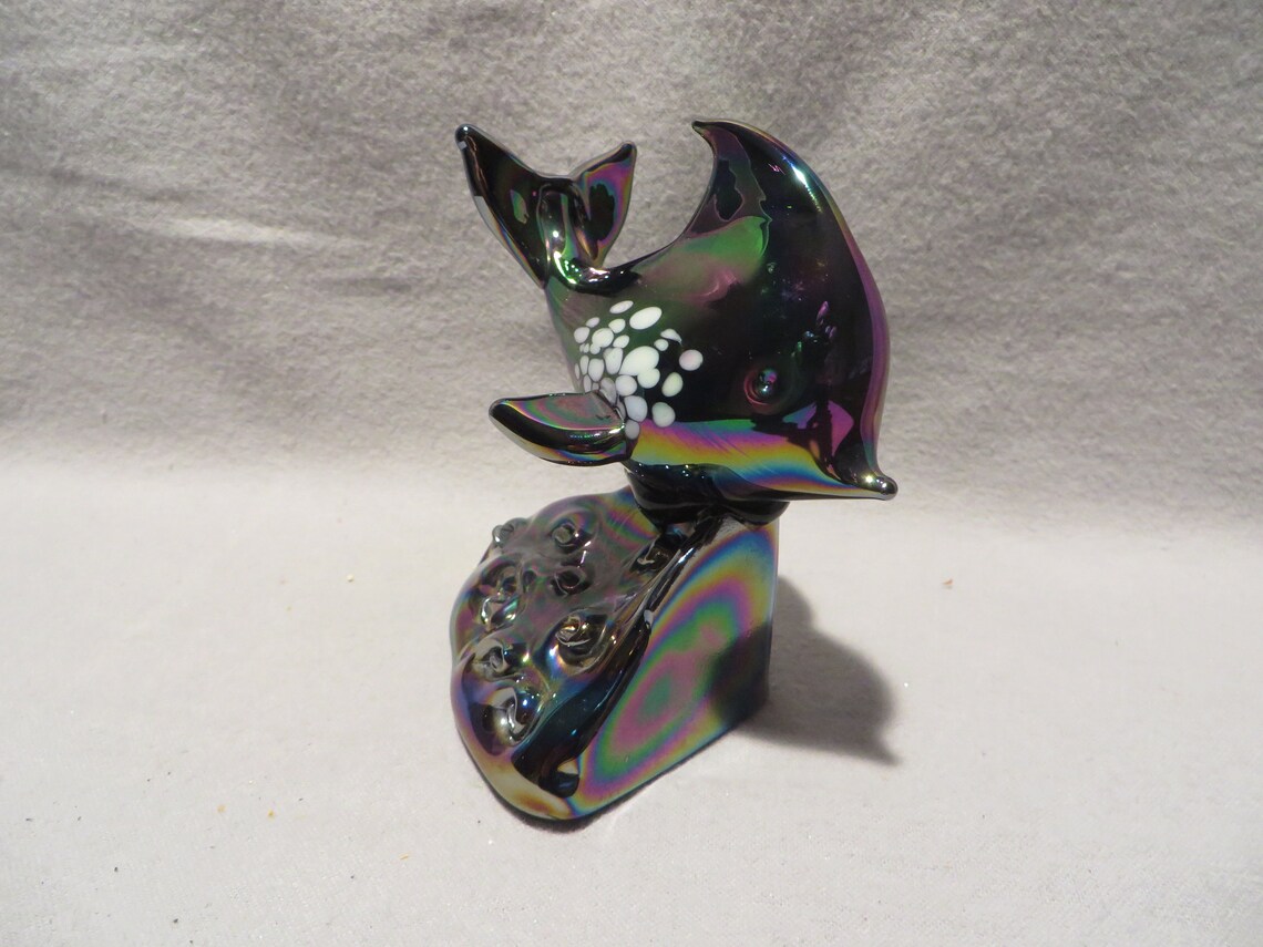 Vintage Pele's Glass Hawaii Iridescent Glass Dolphin on a Etsy