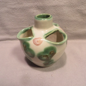 Vintage M.A. Hadley Pottery Green Decorated Small Strawberry Pot/Vase