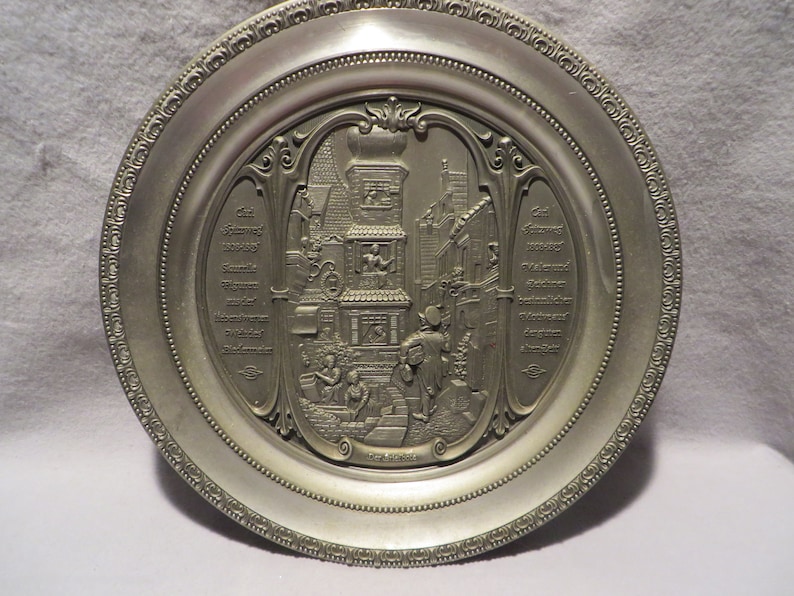 Letter Messenger Vintage WMF Zinn German Pewter 10 Decorative High Relief Wall Plate