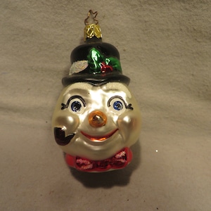 Vintage Inge Glas &quot;Made in Germany&quot; Blown Glass Christmas Ornament - Smiley Snowman Head