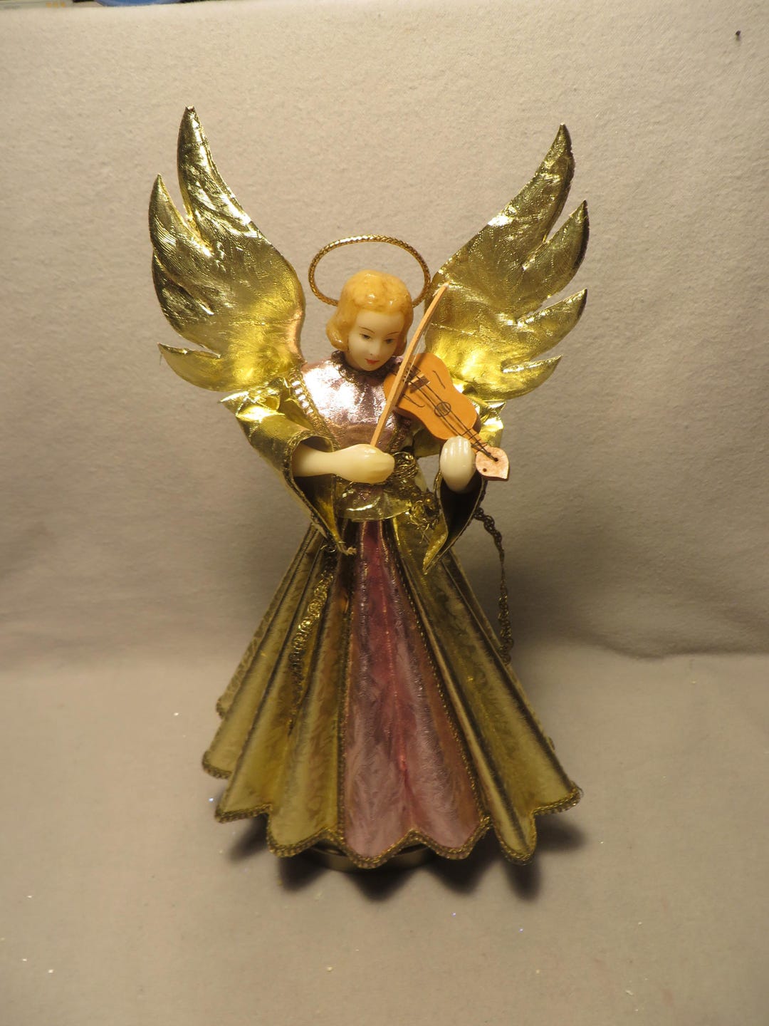 Vintage West Germany Wax Angel Playing Violin Revolving Music Box