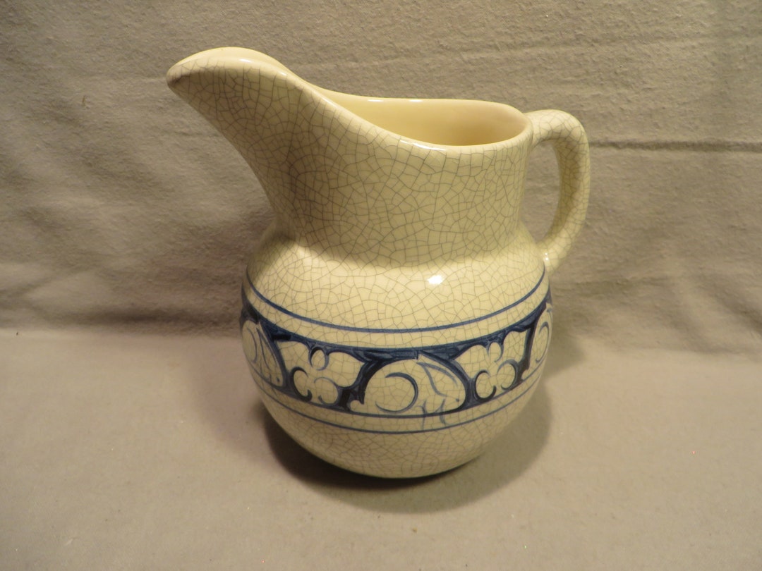 Vintage the Potting Shed Dedham Pottery 6 1/2 Tall Bunny Motif Pitcher