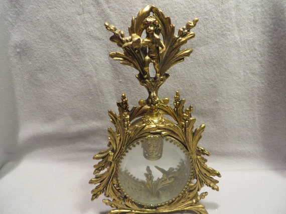 Vintage Gold Plated Ormolu Filigree Figural Vanit… - image 1