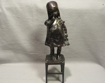 Vintage After Juan Clara Bronze Sculpture - "Girl On Stool"