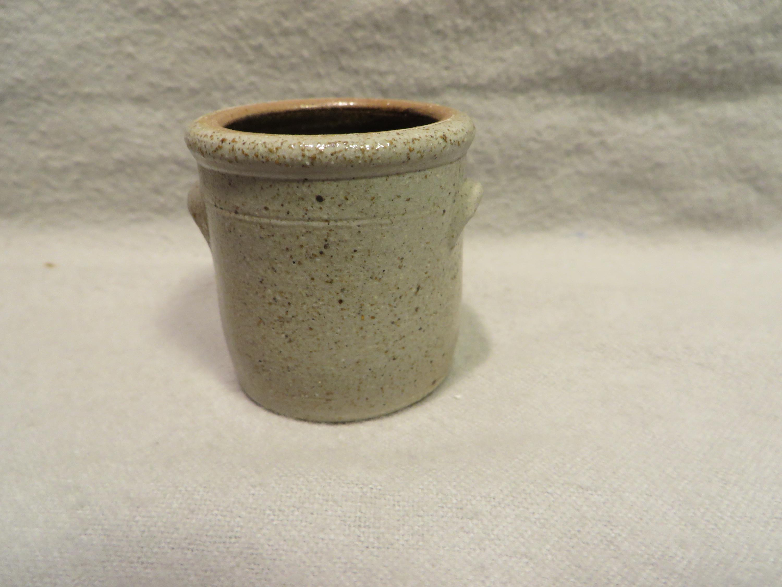 Vintage Miniature Rowe Salt Glaze Pottery Handled Open Crock