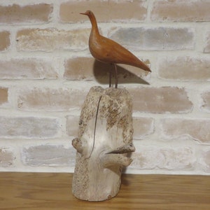 Vintage Carved Wood Bird Mounted on a Large Wood Stump