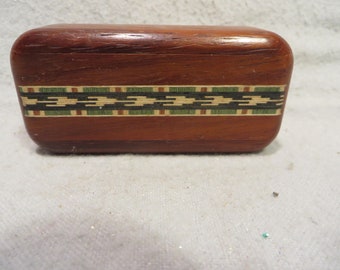 Small Hand Crafted Inlaid Wood Block Trinket Box