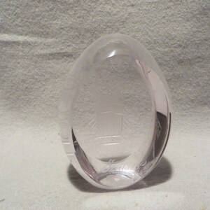 Vintage Peter Leek Crystal Egg Paperweight with Etched Windmill Design