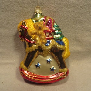 Vintage &quot;Made in Germany&quot; Blown Glass Christmas Ornament - Hobby Horse with Toys