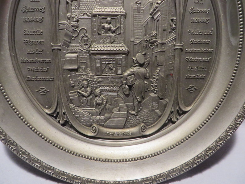 Letter Messenger Vintage WMF Zinn German Pewter 10 Decorative High Relief Wall Plate