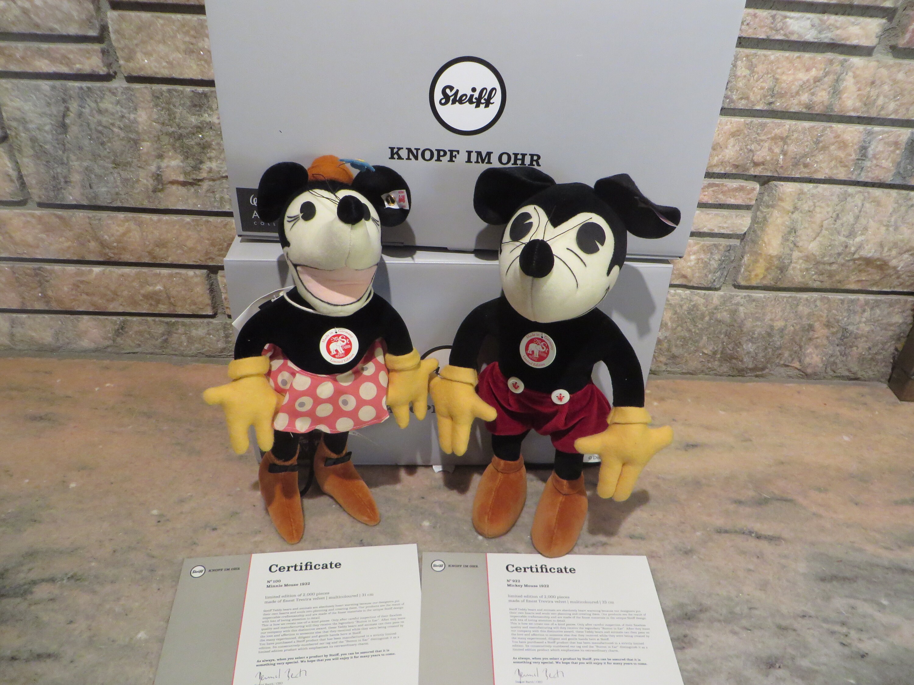 Steiff Disney Archives Limited Edition Mickey & Minnie Mouse Dolls