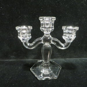 Antique Cambridge Early American Pressed Glass Child&#39;s Miniature Three Candle Candelabra