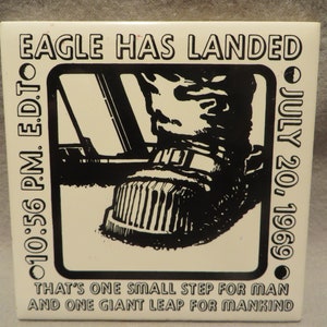 Vintage 4 1/4&quot; Square Ceramic Tile Coaster Commemorating the First Moon Landing