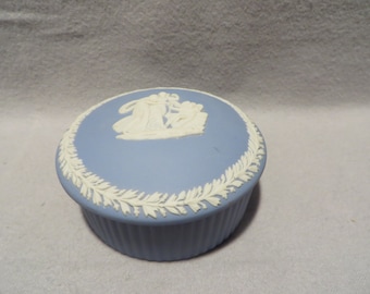 Vintage Wedgwood Blue Jasperware Round Covered Trinket Box