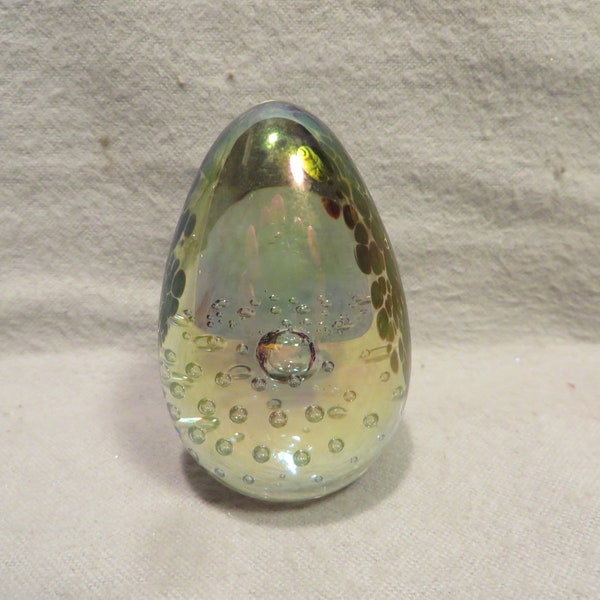 Vintage MSH Mount St. Helen Ash Iridescent Egg-Shaped Glass Paperweight - Signed and Dated ('89)