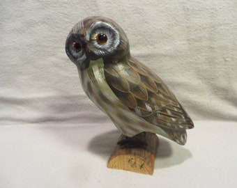 Vintage Hand Carved and Painted Wood Owl Figurine