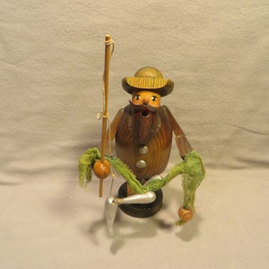 Vintage German Democratic Republic Erzgebirge Wood Incense Smoker - Fisherman