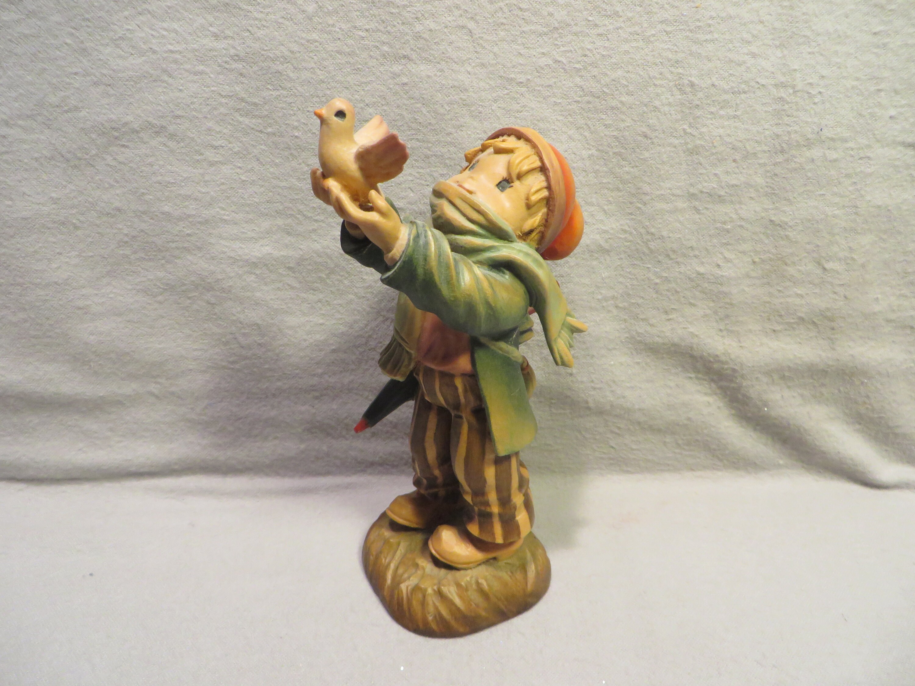 Vintage Anri Italy Carved Wood Figurine: Boy With Dove, Juan