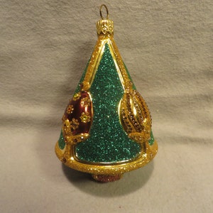 Vintage Patricia Breen Blown Glass Christmas Ornament - Perchin&#39;s Tree Green Autumnal with Mini Eggs