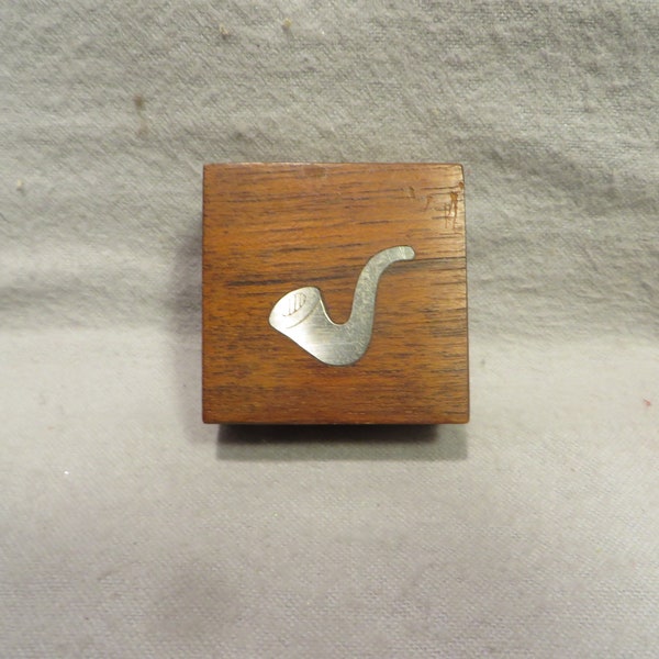 Vintage Mid Century Modern Dansk Denmark Teak Wood Match Box Holder with Silver Pipe Inlay