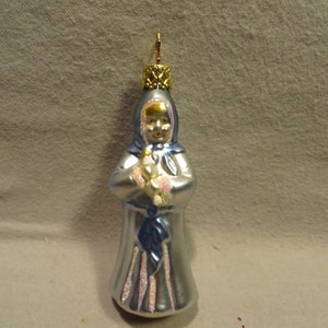 Vintage Inge Glas Germany Blown Glass Christmas Ornament - Girl in Blue Outfit Carrying a Bird