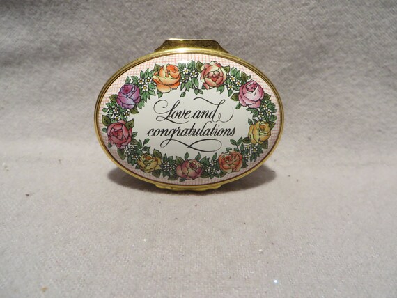 Vintage Halcyon Days Enamels- Love and Congratulations Small