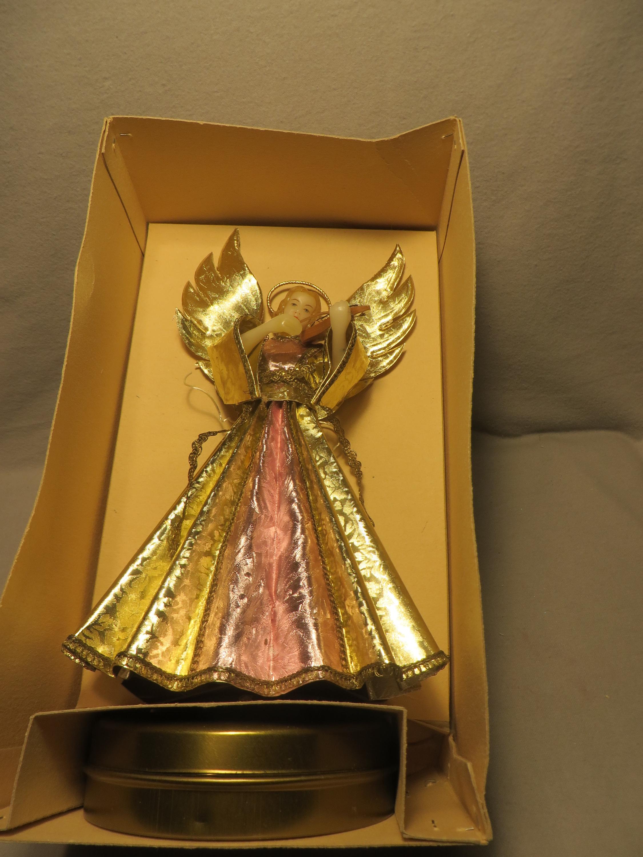 ANGEL Vintage 2007 Gold 未開封 箱付 キーホルダー付 Vintage West Germany Wax Angel Playing Violin Revolving Music Box