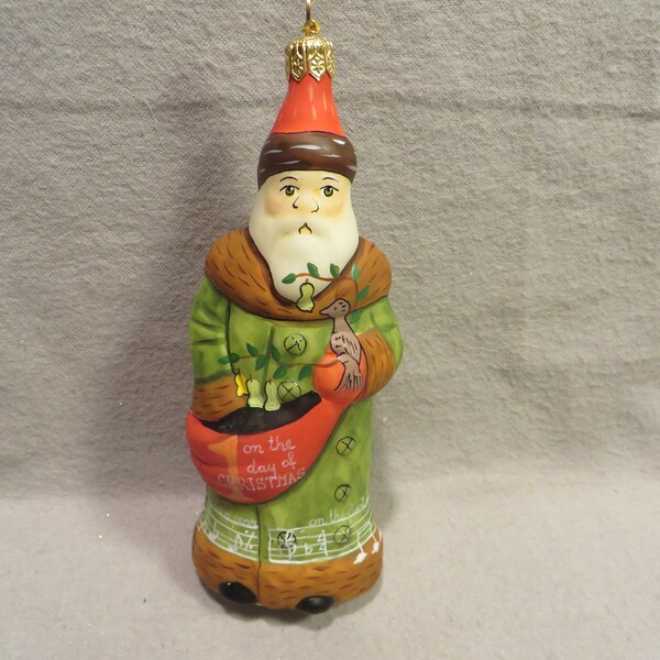 Vintage Vaillancourt Folk Art Santa Ornament: Blown Glass, First Day of Christmas (Original Box)