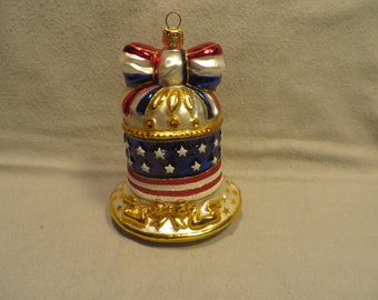 Vintage Blown Glass Christmas Ornament - Patriotic Bell