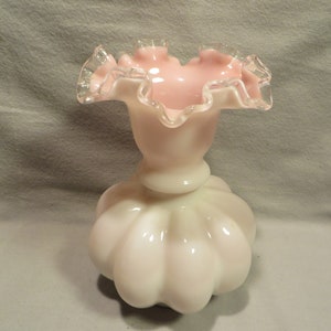 Vintage Pink Cased White Melon Shaped Glass Vase