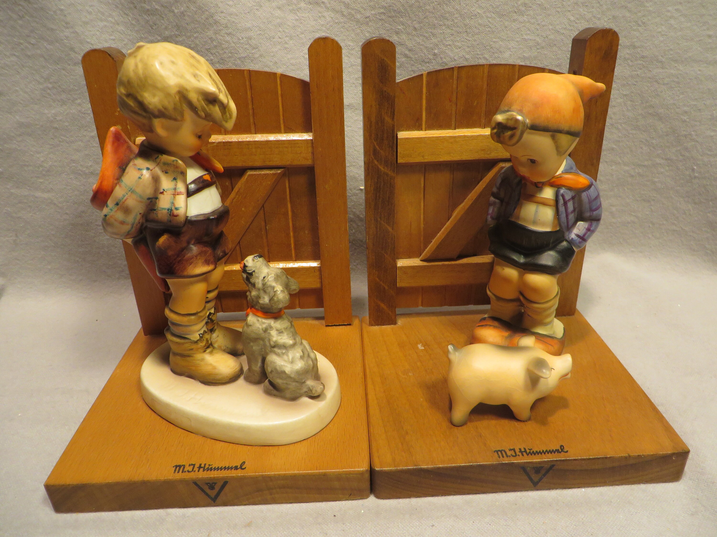 Vintage Pair of Goebel Hummel Wood Bookends With Hummel 66 Etsy