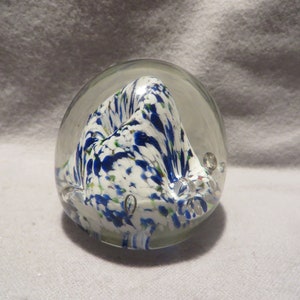 Vintage Crystal Paperweight With Cobalt and White Free Form Center