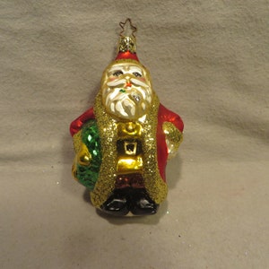 Vintage Inge Glas &quot;Made in Germany&quot; Blown Glass Christmas Ornament - Santa with Metallic Gold Glitter Trim on His Coat