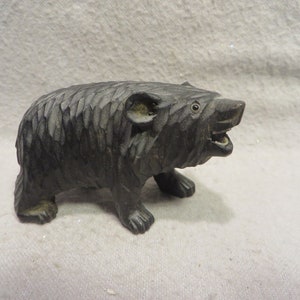 Vintage Small Black Forest Hand Carved Bear with Tiny Glass Eyes