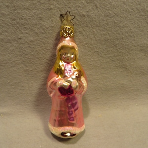 Vintage Inge Glas Germany Blown Glass Christmas Ornament - Girl in Pink Outfit Carrying a Doll