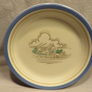 Vintage Knabstrup Pottery Denmark MCM 6 3/4&quot; Hand Painted Village Scene Plate