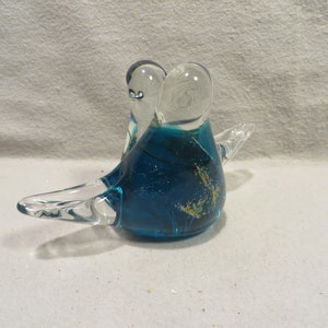 Vintage Signed (Murano?) Hand-Blown Core of Blue Glass Double Birds Figurine with Gold Flecks