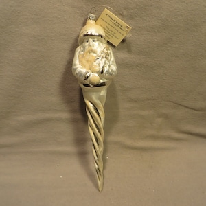 Vintage Fantasy Collection Germany Blown Glass Christmas Ornament - Long Silver Santa Icicle