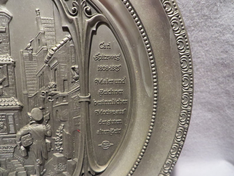 Letter Messenger Vintage WMF Zinn German Pewter 10 Decorative High Relief Wall Plate