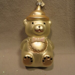 Vintage &quot;Made in Germany&quot; Blown Glass Christmas Ornament - Silver Teddy Bear